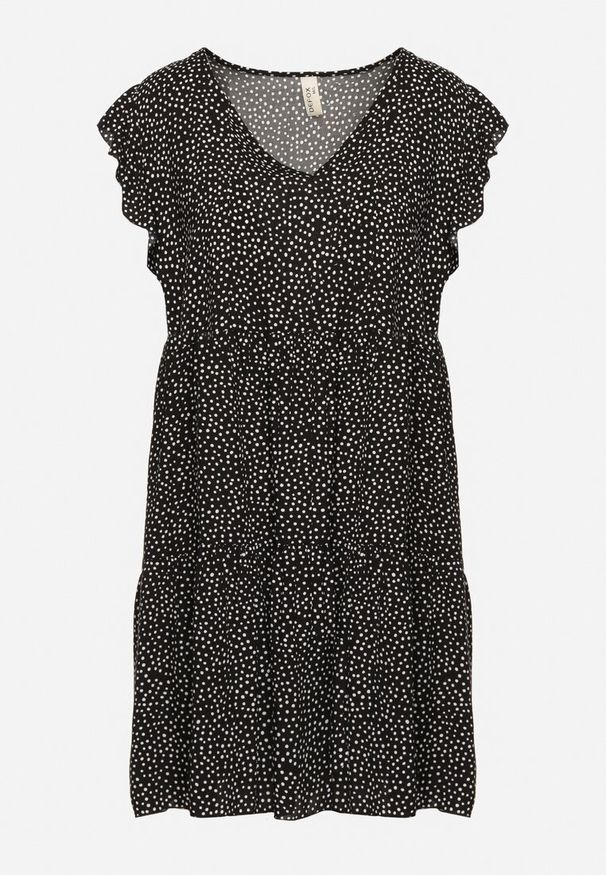 Born2be - Czarna Bawełniana Sukienka o Rozkloszowanym Kroju w Kropki Giavina. Okazja: na co dzień. Kolor: czarny. Materiał: bawełna. Wzór: kropki. Typ sukienki: rozkloszowane, sportowe. Styl: casual, sportowy