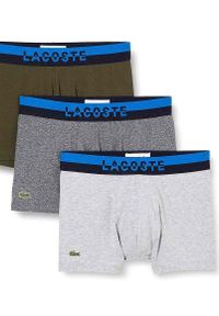 Lacoste - LACOSTE - Bokserki z dwukorowym paskiem z logo 3-pack. Kolor: szary. Materiał: bawełna. Wzór: haft, aplikacja #1