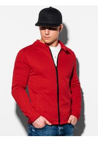 Ombre Clothing - Bluza męska rozpinana bez kaptura B1071 - czerwona - XXL. Typ kołnierza: bez kaptura. Kolor: czerwony. Materiał: poliester, bawełna #7
