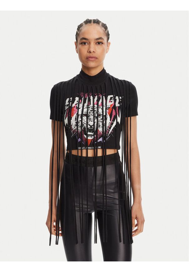Versace Jeans Couture T-Shirt 78HAHE01 Czarny Slim Fit. Kolor: czarny. Materiał: bawełna