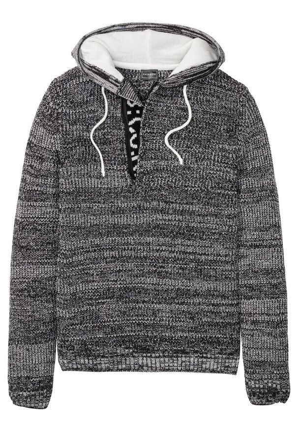 Sweter z kapturem bonprix czarny melanż. Typ kołnierza: kaptur. Kolor: czarny. Materiał: materiał, akryl. Wzór: melanż