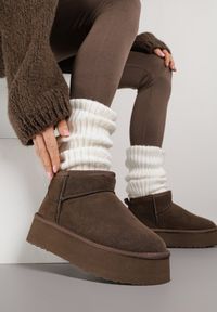 Renee - Brązowe Wsuwane Śniegowce z Zamszu Naturalnego na Grubej Podeszwie Mevilira. Zapięcie: bez zapięcia. Kolor: brązowy. Materiał: zamsz. Styl: elegancki #6