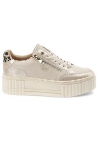 Sneakersy damskie Marco Tozzi, klasyczne sznurowanie oraz praktyczny zamek błyskawiczny ozdobne metaliczne wstawki, białe, 2-23728-46 402. Okazja: na co dzień. Zapięcie: sznurówki. Kolor: biały. Obcas: na platformie #6