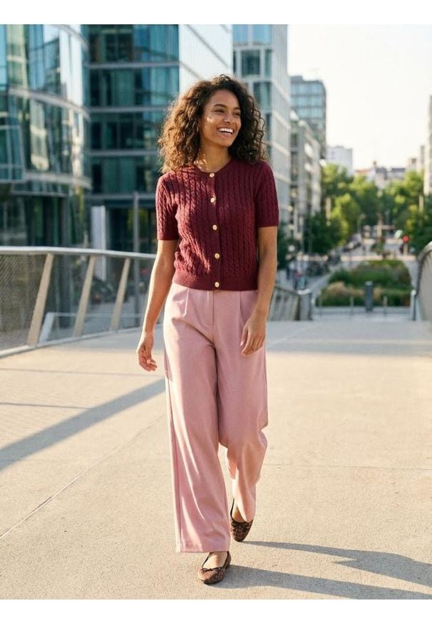 Sinsay - Spodnie wide leg - różowy. Kolor: różowy