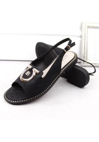 Sandały damskie komfortowe z ozdobą czarne S.Barski 053. Kolor: czarny. Wzór: aplikacja #4