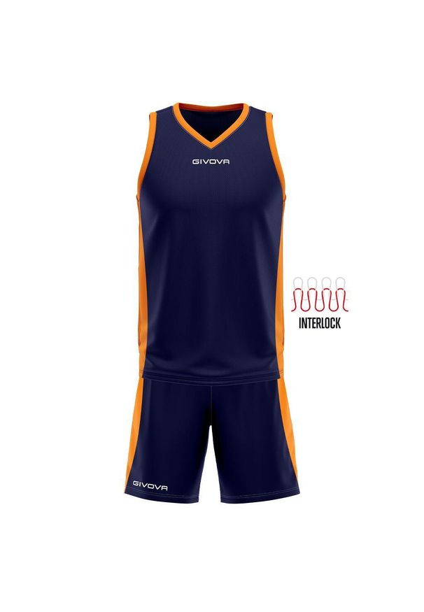 Givova Kit Power Interlock 2XS bez rękawów, dekolt w szpic. Kolor: niebieski, pomarańczowy, wielokolorowy. Długość rękawa: bez rękawów. Sport: koszykówka