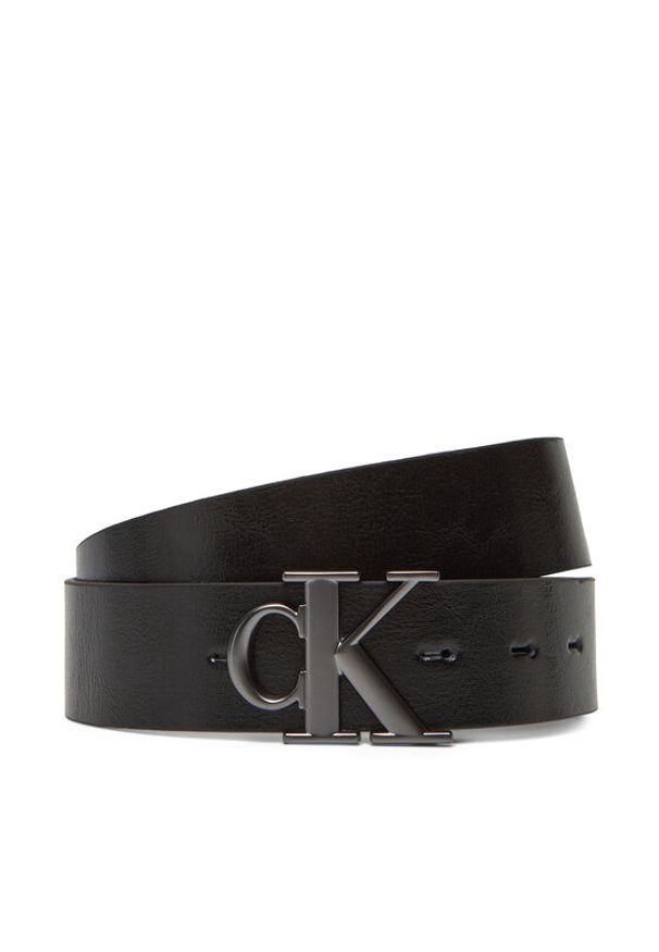 Calvin Klein Jeans Pasek Męski Monogram Plaque Buckle 35Mm Adj/Rev LV04G7026G Czarny. Kolor: czarny. Materiał: skóra