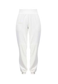 CHAOS BY MARTA BOLIGLOVA - Kremowe spodnie dresowe z tkaniny bambusowej. Kolor: biały. Materiał: dresówka, tkanina. Wzór: aplikacja