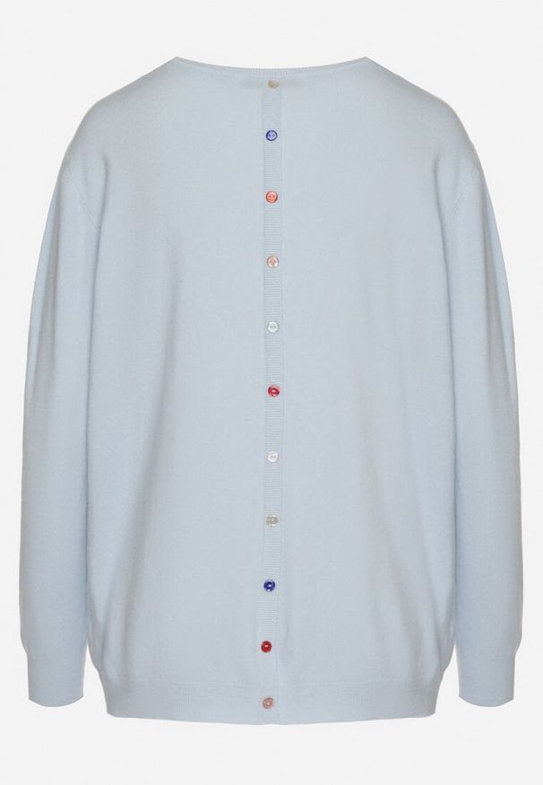 Born2be - Jasnoniebieski Sweter z Kaszmirem i Ozdobnymi Kieszeniami Sanarea. Okazja: na co dzień, na spacer. Kolor: niebieski. Materiał: kaszmir. Długość rękawa: długi rękaw. Długość: długie. Styl: casual, elegancki, klasyczny