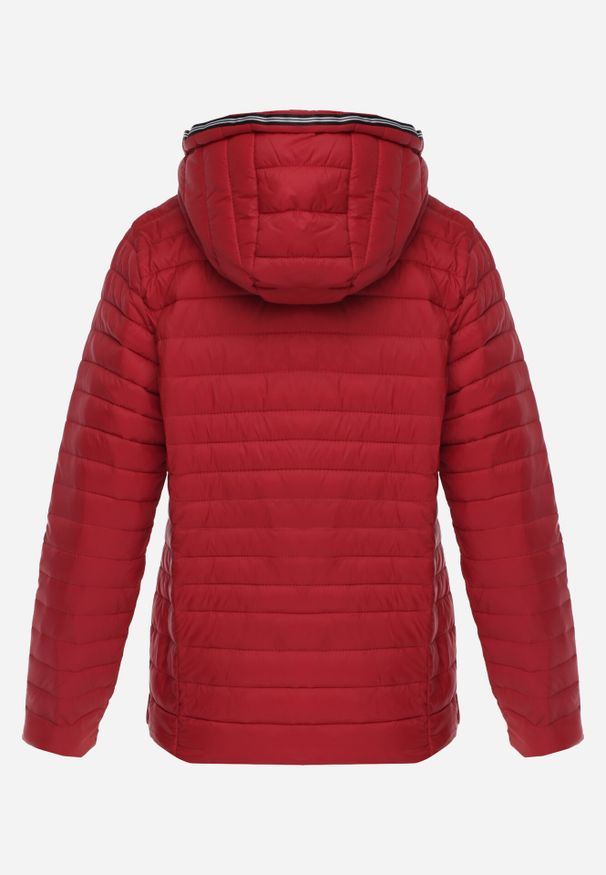 Born2be - Czerwona Pikowana Kurtka Przejściowa z Kapturem z Lamówką i Ściągaczami Zidara. Okazja: na spacer. Typ kołnierza: kaptur. Kolor: czerwony. Materiał: jeans, dresówka, poliester