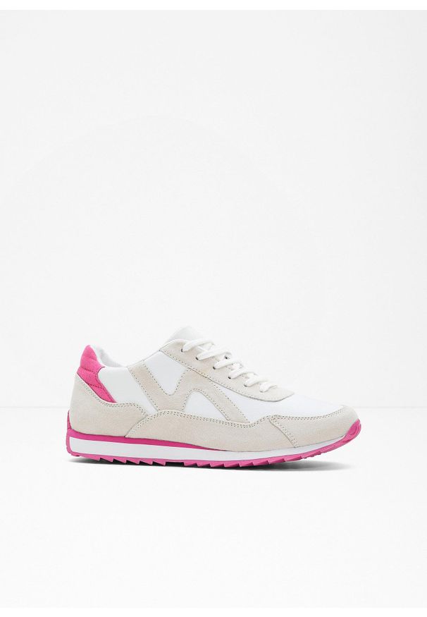 bonprix - Sneakersy z profilowaną podeszwą. Kolor: biały. Materiał: materiał