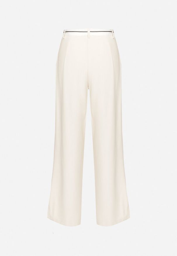 Born2be - Beżowe Szerokie Spodnie z Wysokim Stanem z Ozdobnym Pasem Veritha. Okazja: na co dzień. Stan: podwyższony. Kolor: beżowy. Styl: casual, klasyczny