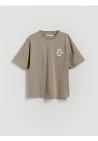 Reserved - Bawełniany t-shirt z nadrukiem - beżowy. Kolor: beżowy. Materiał: bawełna. Wzór: nadruk