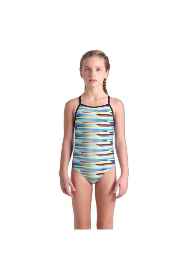 Dziewczęcy jednoczęściowy kostium kąpielowy Arena Racing. Kolor: wielokolorowy, czarny