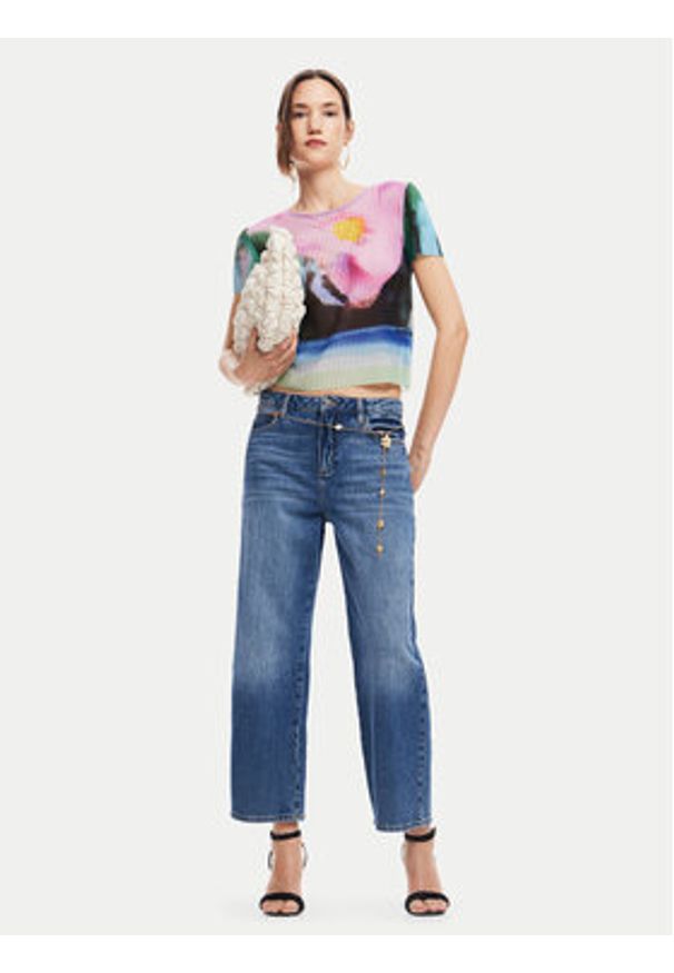 Desigual T-Shirt Plisa 24WWTK95 Kolorowy Slim Fit. Materiał: syntetyk. Wzór: kolorowy