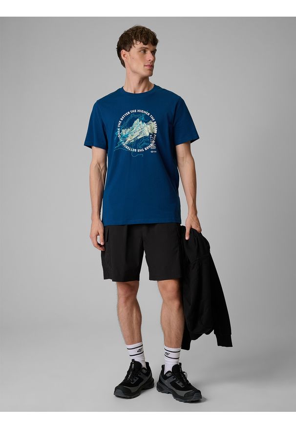 4f - 4F T-shirt regular z nadrukiem męski - turkusowy XXL. Okazja: na co dzień. Kolor: turkusowy. Materiał: bawełna, dzianina. Wzór: nadruk. Styl: casual