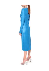 AGGI - Niebieska sukienka z rozcięciem Adriana. Kolor: niebieski. Materiał: materiał. Długość rękawa: długi rękaw. Styl: wizytowy. Długość: midi #4