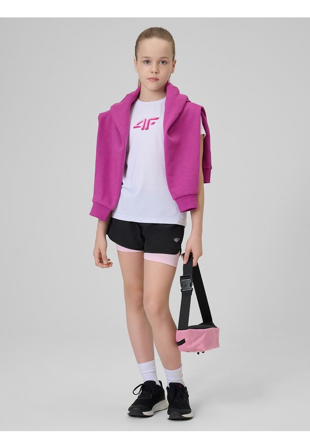 4f - 4F Koszulka sportowa szybkoschnąca dziewczęca - biała 134/140 (8-10 lat). Kolor: biały. Materiał: materiał. Sezon: lato. Styl: sportowy