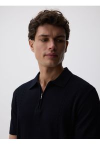 Reserved - Bawełniany sweter polo - czarny. Typ kołnierza: polo. Kolor: czarny. Materiał: bawełna