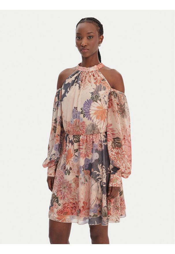 Guess Sukienka koktajlowa W6GK05 W1577 Beżowy Regular Fit. Kolor: beżowy. Materiał: syntetyk. Styl: wizytowy