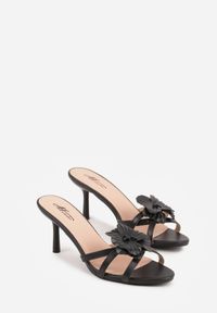 Born2be - Czarne Klapki na Szpilce z Aplikacją Kwiatka Valanna. Okazja: na co dzień. Kolor: czarny. Materiał: jeans. Wzór: aplikacja, kwiaty. Obcas: na szpilce. Styl: casual, elegancki #6