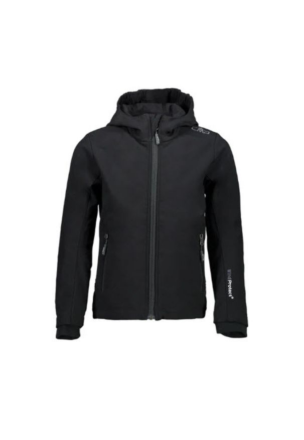 Kurtka dziecięca turystyczna CMP 3A29385N. Okazja: na co dzień. Typ kołnierza: kaptur. Kolor: czarny. Materiał: softshell. Styl: sportowy, casual. Sport: turystyka piesza
