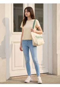 Sinsay - Bawełniana koszulka z gęstego splotu Interlock - yellow jeans. Materiał: bawełna, jeans. Wzór: ze splotem #1