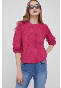 only - Only sweter damski kolor różowy. Okazja: na co dzień. Kolor: różowy. Materiał: dzianina, akryl. Długość rękawa: długi rękaw. Długość: długie. Wzór: gładki. Styl: casual