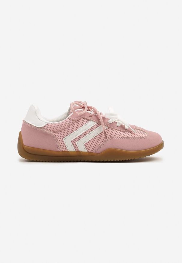 Born2be - Różowe Sneakersy Tenisówki z Geometrycznym Motywem Telanilia. Okazja: na co dzień. Zapięcie: sznurówki. Kolor: różowy. Materiał: jeans. Wzór: geometria