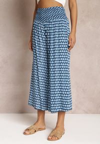 Renee - Granatowo-Niebieskie Szerokie Spodnie z Wiskozy z Marszczoną Gumką w Talii Mellody. Kolor: niebieski. Materiał: wiskoza. Styl: boho #4