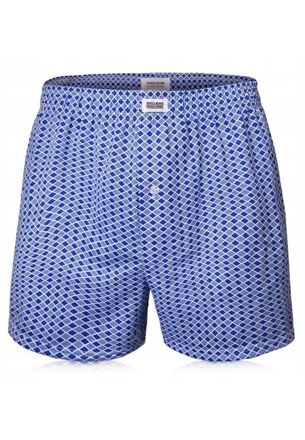 Męskie Bokserki Luźne, Majtki z Rozporkiem na Guzik - Pako Jeans - Niebieskie. Kolor: niebieski. Materiał: bawełna, poliester