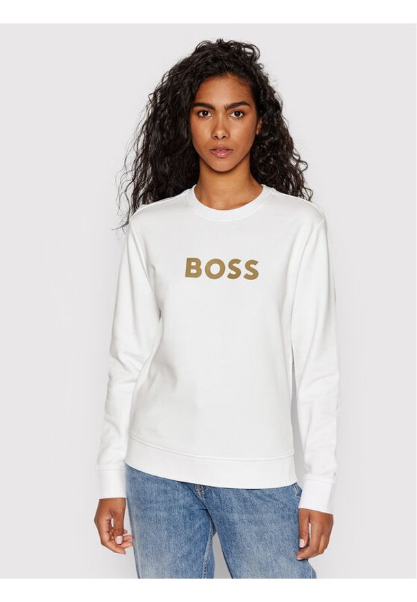 BOSS - Bluza Boss. Kolor: biały. Materiał: bawełna