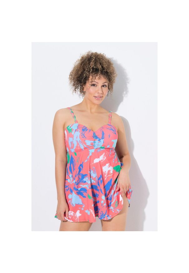ULLA POPKEN - Damski Strój kąpielowy kwiaty miękkie miseczki z fiszbinami. Kolekcja: plus size. Kolor: pomarańczowy. Materiał: poliester, elastan, poliamid, materiał. Wzór: kwiaty