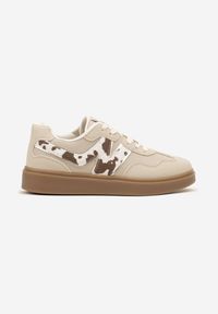 Renee - Beżowe Sneakersy Ozdobione Geometrycznym Motywem Benike. Okazja: na co dzień. Kolor: beżowy. Materiał: jeans. Wzór: aplikacja, geometria #6