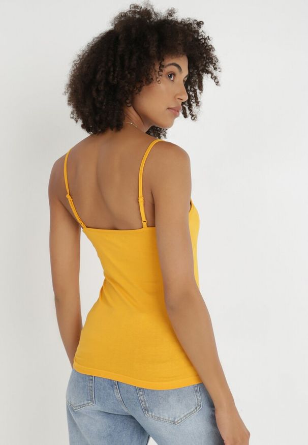 Born2be - Żółty Top Bawełniany Oriphisei. Kolor: żółty. Materiał: bawełna. Długość rękawa: na ramiączkach