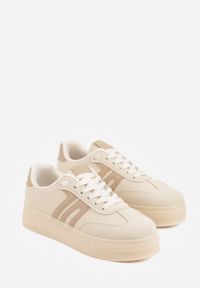 Born2be - Beżowe Sneakersy Kultowe Tenisówki na Platformie Hlalna. Kolor: beżowy. Materiał: jeans. Szerokość cholewki: normalna. Sezon: wiosna. Obcas: na platformie #6