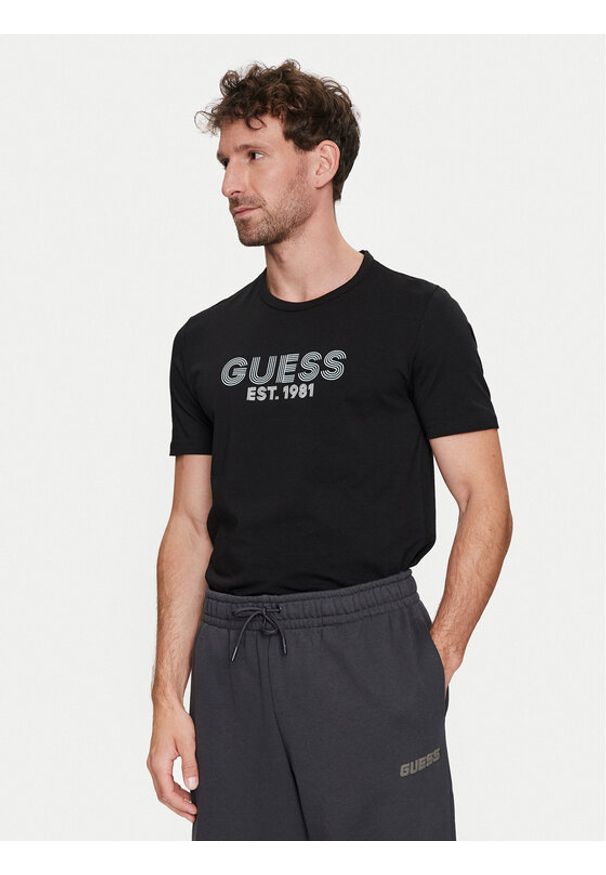 Guess T-Shirt M4YI30 J1314 Czarny Slim Fit. Kolor: czarny. Materiał: bawełna