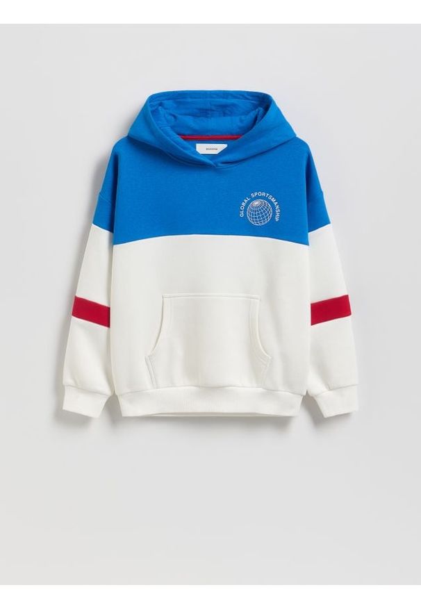 Reserved - Bluza oversize z kapturem - niebieski. Typ kołnierza: kaptur. Kolor: niebieski. Materiał: bawełna, dzianina