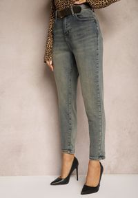 Renee - Jasnoniebieskie Bawełniane Jeansy Skinny High Waist Ozdobione Paskiem Ericia. Okazja: na co dzień. Stan: podwyższony. Kolor: niebieski. Wzór: aplikacja. Styl: klasyczny, casual, elegancki #2