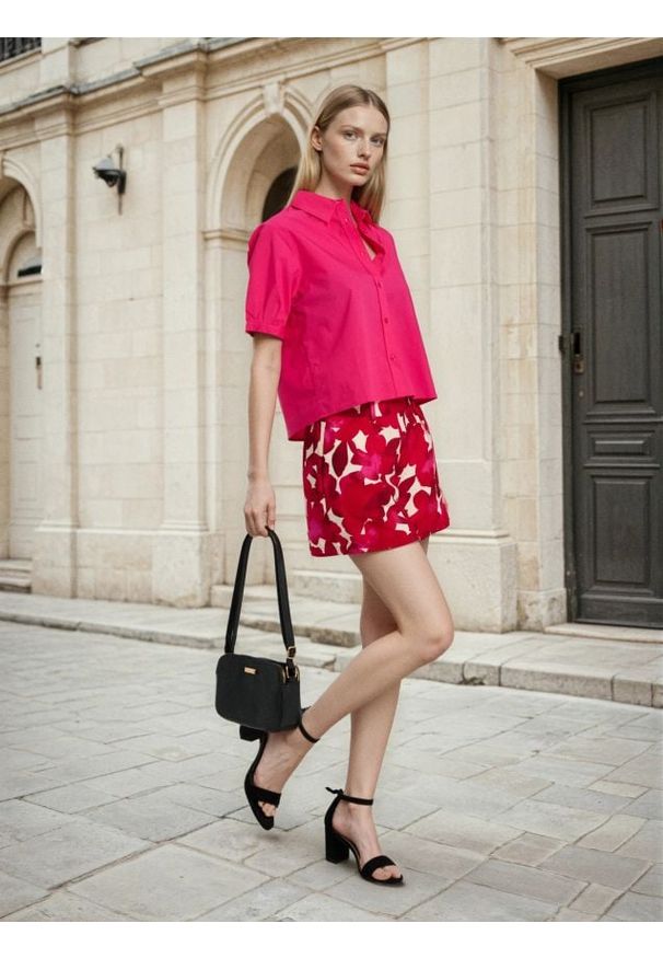 Sinsay - Koszulowa bluzka z bufiastym rękawem - różowy. Kolor: różowy