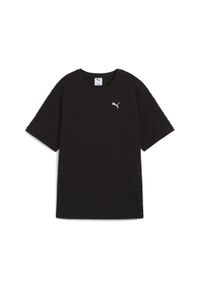 Puma - Damska strukturalna koszulka ESS ELEVATED o luźnym kroju PUMA Black. Kolor: czarny. Materiał: materiał. Wzór: haft. Sport: fitness