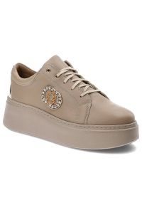 Beżowe Sneakersy Lamanti Damskie Stylowe Obuwie. Okazja: na co dzień. Nosek buta: okrągły. Kolor: beżowy. Materiał: jeans, skóra