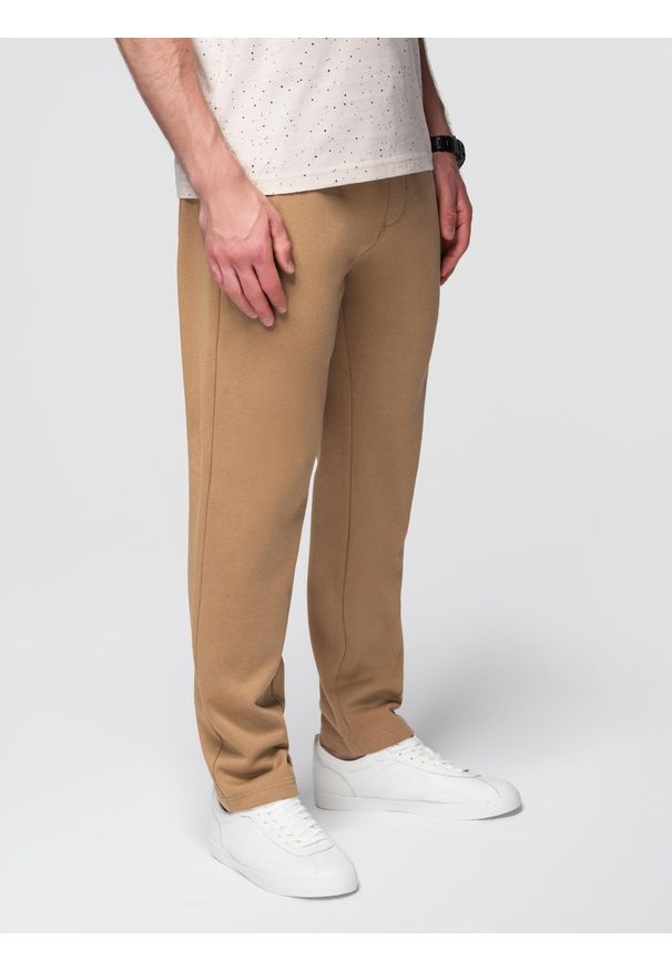 Ombre Clothing - Męskie spodnie dresowe z nogawką bez ściągacza - brązowe V2 - Rozmiar: S. Kolor: brązowy. Materiał: dresówka. Styl: sportowy