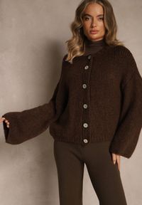 Renee - Brązowy Nietoperzowy Kardigan z Domieszką Wełny i Wiskozy Lianavia. Kolor: brązowy. Materiał: wełna, wiskoza. Długość: krótkie. Sezon: jesień #5