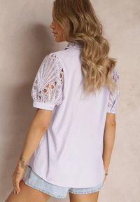 Renee - Fioletowa Koszula z Ozdobnym Kołnierzem i Rękawami z Koronkowymi Wstawkami Brixta. Kolor: fioletowy. Materiał: koronka. Styl: elegancki