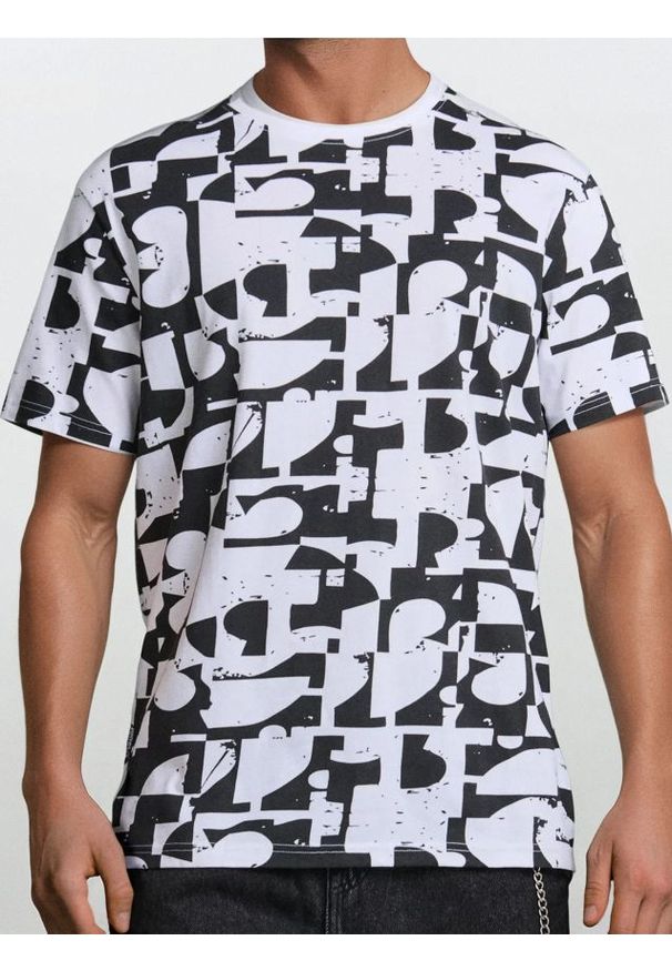 Sinsay - Koszulka ze wzorem allover - biały. Kolor: biały