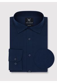 Pako Lorente - PAKO LORENTE – Granatowa bawełniana koszula męska. Kolor: biały, niebieski. Materiał: bawełna. Długość rękawa: długi rękaw. Długość: długie. Styl: elegancki #1