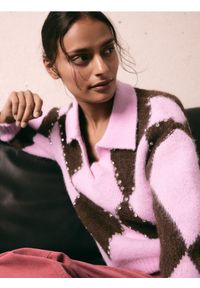 Reserved - Sweter polo w romby - wielobarwny. Typ kołnierza: polo. Materiał: wełna, dzianina