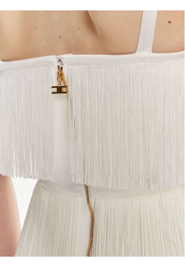 Elisabetta Franchi Sukienka koktajlowa AB-635-42E2 Biały Regular Fit. Kolor: biały. Materiał: syntetyk. Styl: wizytowy