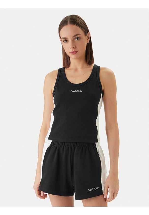 Calvin Klein Swimwear Top LV00Q61152 Czarny Slim Fit. Kolor: czarny. Materiał: bawełna